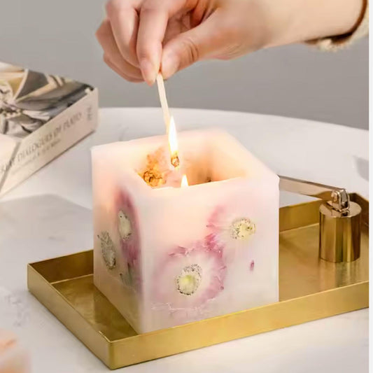 Pressed Flower Square Candle – Handcrafted Botanical Scented Candle - Yours Amora