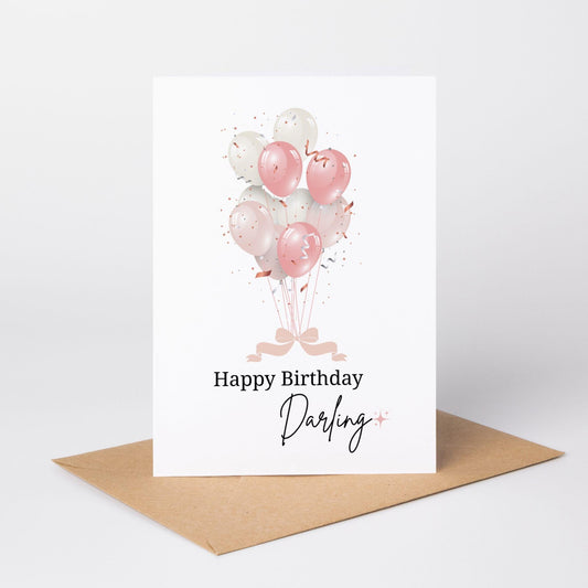 Happy Birthday Darling – Blush Balloon Greeting Card - Yours Amora