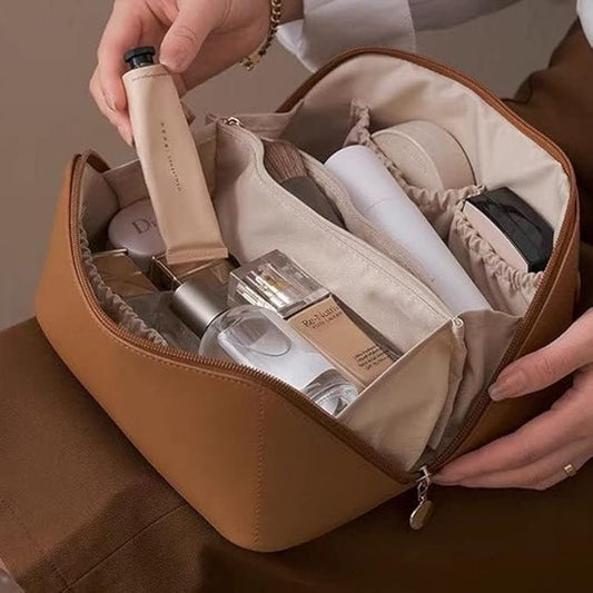 Personalised Leather Cosmetic Travel Bag – Luxury Toiletry Pouch - Yours Amora