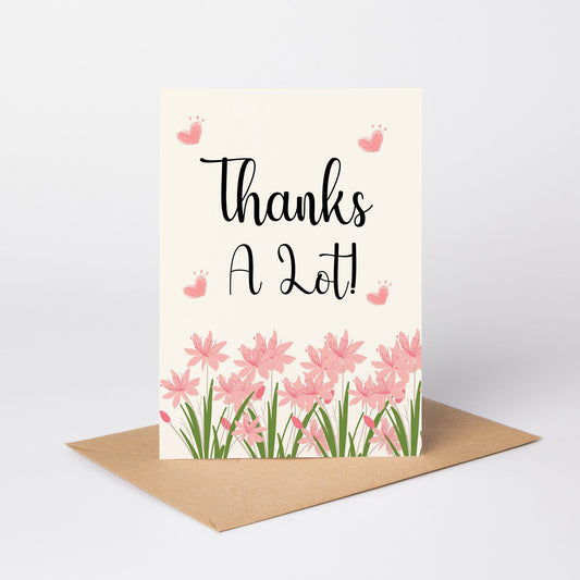 Romantic Pink Floral “Thanks A Lot!” Greeting Card - Yours Amora